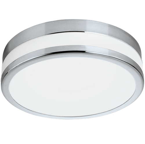 Palermo LED væg og loft lampe i metal Krom med glasskærm i Satineret Hvid malet, 24W LED, diameter 29,5 cm, højde 7,7 cm.